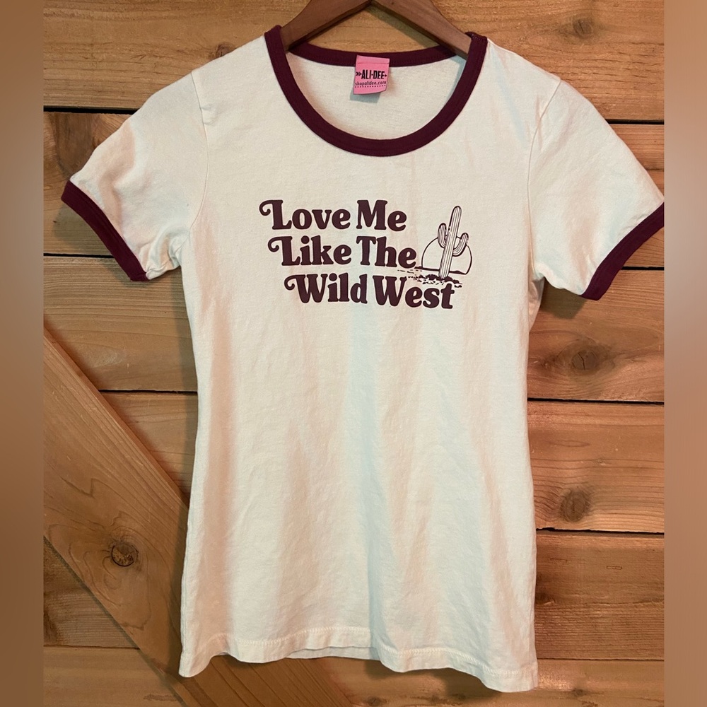 Ali Dee Cream and Maroon Short Sleeve Ringer Graphic Tee